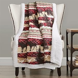 Lush Decor, Red & Brown Holiday Lodge Sherpa Throw, 60" x 50"