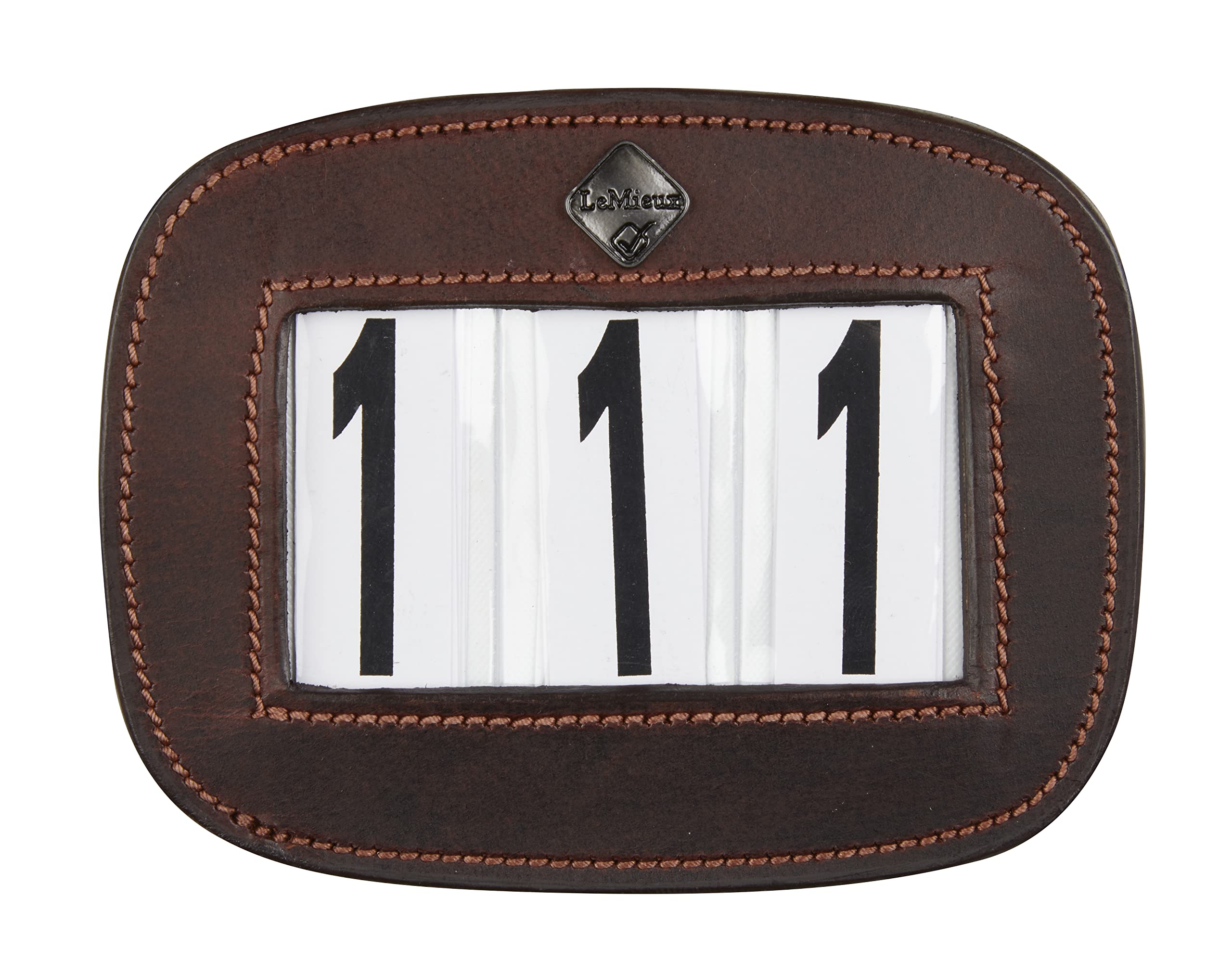 LeMieux Saddle Pad Number Holder in Brown - Durable Leather Material - Attaches Easily with a Strong Fixing Pin - One Size