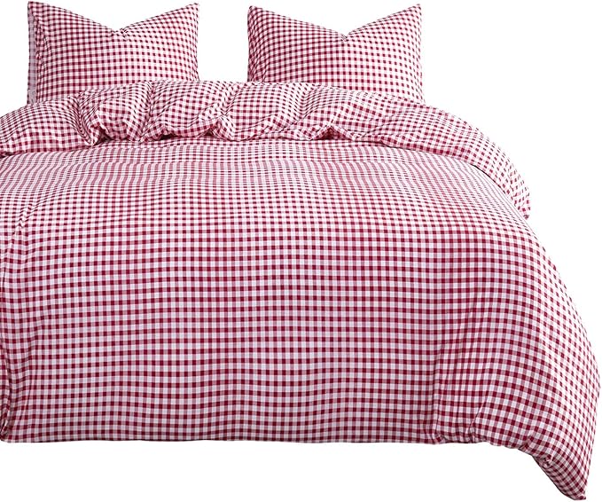 Wake In Cloud Red Plaid Duvet Cover Set, Buffalo Check Gingham Geometric Checker