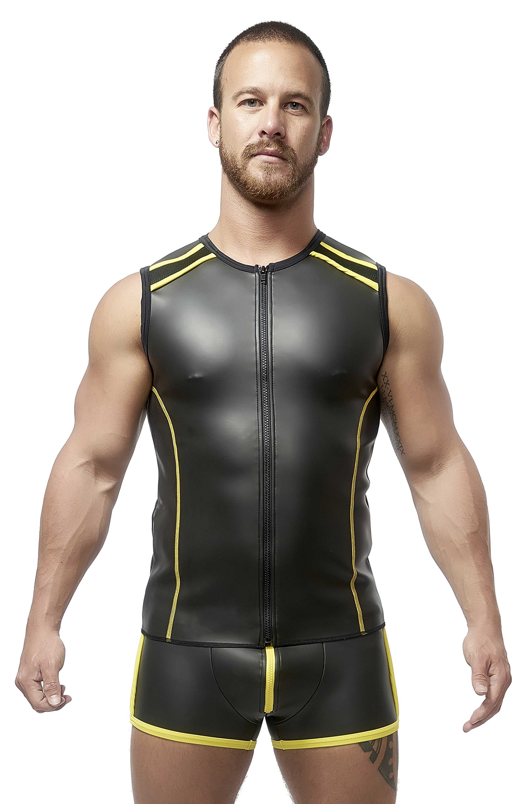 Mister B Neoprene Sleeveless T Zip, Black/Yellow, Xs