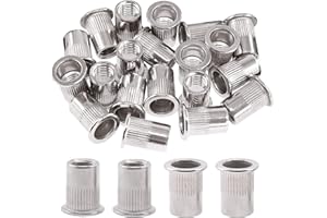 Glarks 20Pcs 3/8''-16UNC 304 Stainless Steel Rivet Nuts Flat Head Threaded Insert Nutserts Rivnuts Set