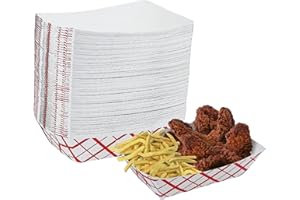 Mr Miracle Paper Food Trays, Red & White Checkered Paper. Extra Large (5LB). 100 Pack, Disposable, Recyclable Serving Boats.For Condiments, Snacks & Concession Food, Grease Ressistant