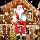 PIPIMOUSE 10 FT Christmas Inflatable Outdoor Decoration Giant Sitting Santa Claus Christmas Inflatables with LED Lights Climbing Santa Inflatable Blow Up Yard Decorations for Xmas Roof Eaves Lawn