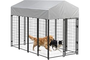 PawHut 8' x 4' x 6' Dog Run Outdoor, Large Outdoor Dog Kennel Welded Wire Steel Fence with UV-Resistant & Waterproof Cover, D