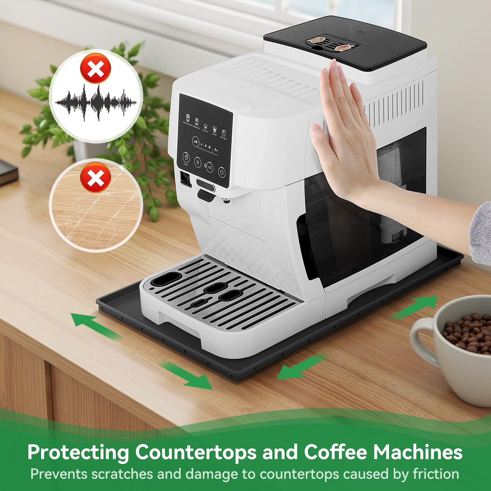 Inwee Unterlage Silikonmatte für Kaffeemaschinen, Anti-Rutsch Wasserdicht Silikonmatte für Kaffeevollautomat Barista Zubehör, kompatibel mit De'Longhi Magnifica, EQ.6 und LatteGo -47 x 29cm, Schwarz 4