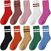 Bonuci 10 Pairs Striped Fuzzy Socks for Women Warm Fluffy Cozy Coral Fleece Sleeping Crew Socks Thermal Winter Gifts Valentine's Day Stocking Stuffer