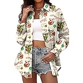 PICKID Christmas Shirts for Women: Santa Shirt Graphic Xmas Gift Tee Long Sleeve Hawaiian Christmas Button Down Blouse