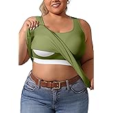 DAGGLOSA Plus Size U-Back Casual Workout Tank Tops for Women with Built-in Bra, Padded Racerback Gym Athletic Yoga Tops