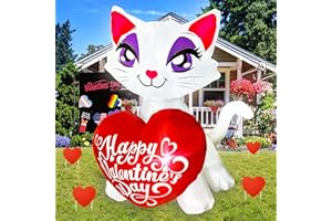 JOYEASE 4 Ft Valentines Day Inflatables White Cat with Heart, LED Lighted Valentines Day Blow up for Romantic Wedding Anniversary Assignation Party Decor