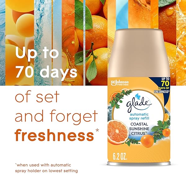GLADE AUTOMATIC SPRAY REFILL, AIR FRESHENER FOR HOME AND BATHROOM, COASTAL SUNSHINE CITRUS, 6.2 OZ