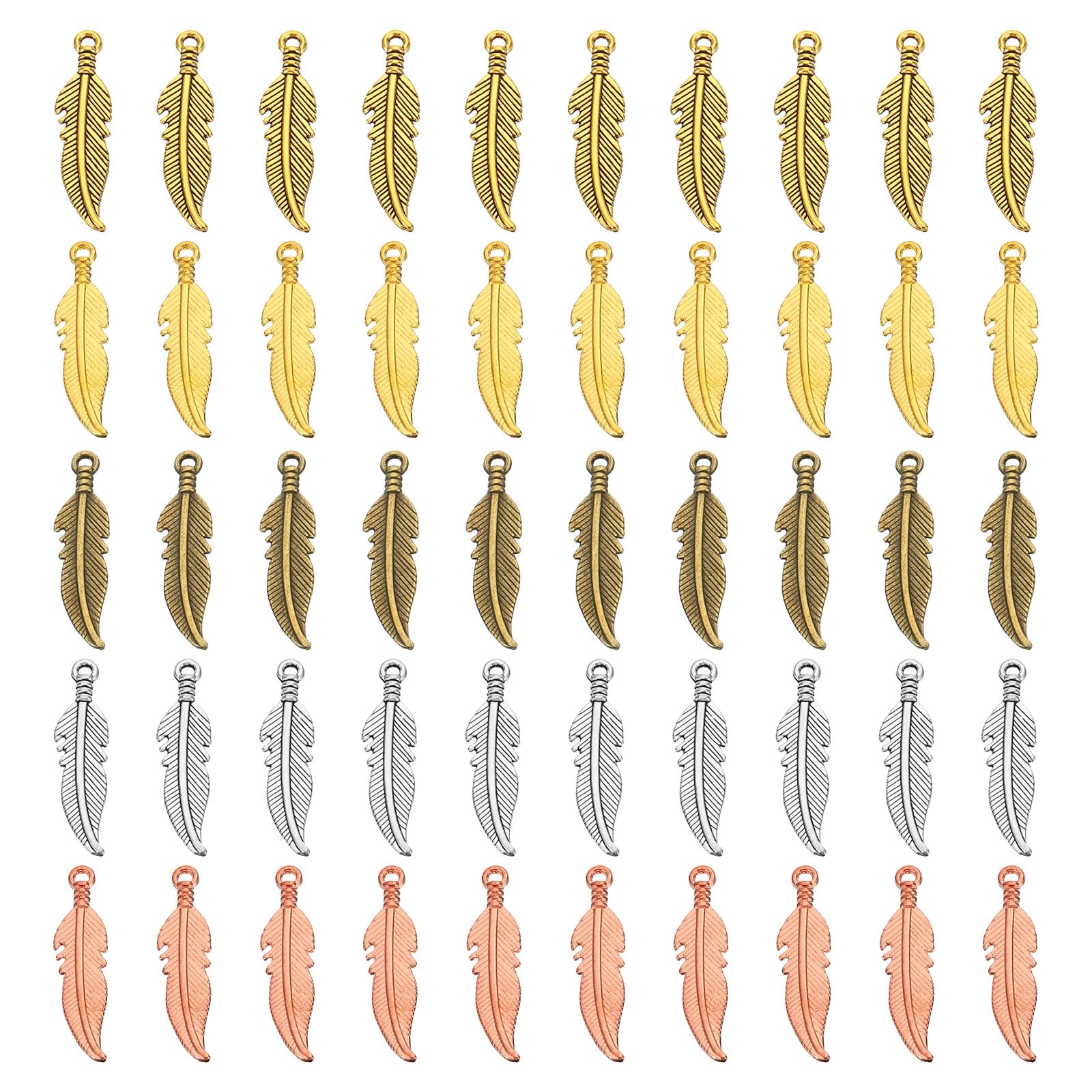 PATIKIL Feather Charm, 100Pcs Mini Feather Pendant Charm Bulk Metal Vintage Designer DIY Dream Catcher for Making Craft Keychain, Silver Rose Gold Bronze