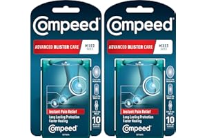 Compeed Advanced Blister Care Pads, Hydrocolloid Gel Cushions for Instant Pain Relief and Faster Healing, Mixed Sizes, 10 Count (2 Packs)