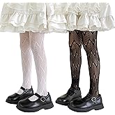 LOLANTA Girls Lace Tights Kids Sheer Patterned Fishnet Stockings 2 Pack Hollow Dance Pantyhose