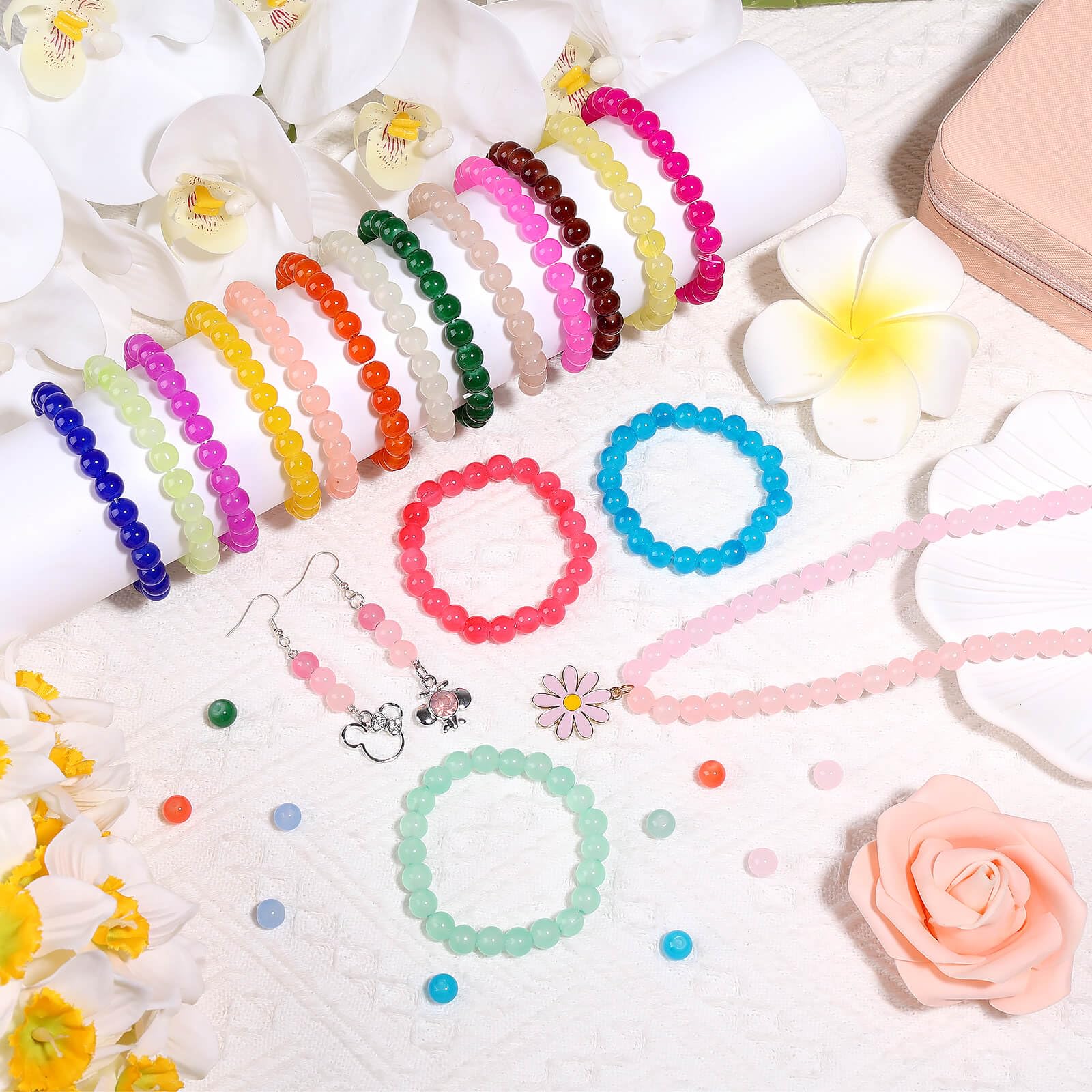 1400 Piecess 8mm Round Glass Beads for Jewelry Making, 28 Colors Crystal Beads for Bracelets Jewelry Making and DIY Crafts