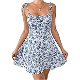Floerns Women's Summer Floral Cherry Print A Line Short Cami Dress