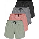 Real Essentials 4 Pack: Womens Active Athletic Performance Mesh Shorts with Pockets (Available in Plus Size)