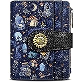 Kelvoris Skull Mushroom Snake Night Small Rfid Women Wallet Bifold Zipper Coin Pocket PU Leather Compact Cash Credit Card Holder Travel Wallet for Female Ladies Teen Girls 1 ID Window 10 Card Slots