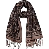 Iristide Women's Pashmina Shawl and Wrap Two Tone Ethnic Paisley Pattern Scarf 70.8'X27.5'
