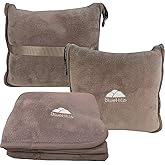 BlueHills Premium Soft Travel Blanket Pillow Airplane Flight Blanket Throw in Soft Bag Pillow case with Luggage Belt & Backpack Clip Compact Pack Large Airport Taupe T023