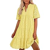 BTFBM Womens Boho Summer Dresses 2026 Spring V Neck Short Sleeve Hollow Out Lace Ruffle Casual Beach Mini Vacation Dress
