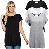 Free to Live 3 Pack Extra Long Tshirts for Women Tunic Tops to Wear with Leggings Short Sleeve Tee Workout T Shirts Loose Fit