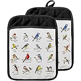 GOOZHO Birds on Branch Pot Holders with Pockets, Gifts for Bird Lovers, Bird Species Oven Pot Holders Heat Resistant Oven Mitts Hot Pads for Kitchen Baking Cooking, Set of 2