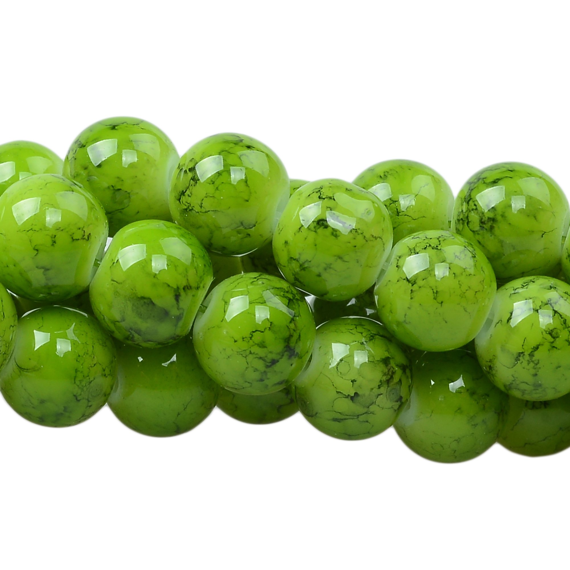 RUBYCA 4mm 2 Strands Czech Glass Round Beads Green Painted Colored String for Jewelry Making