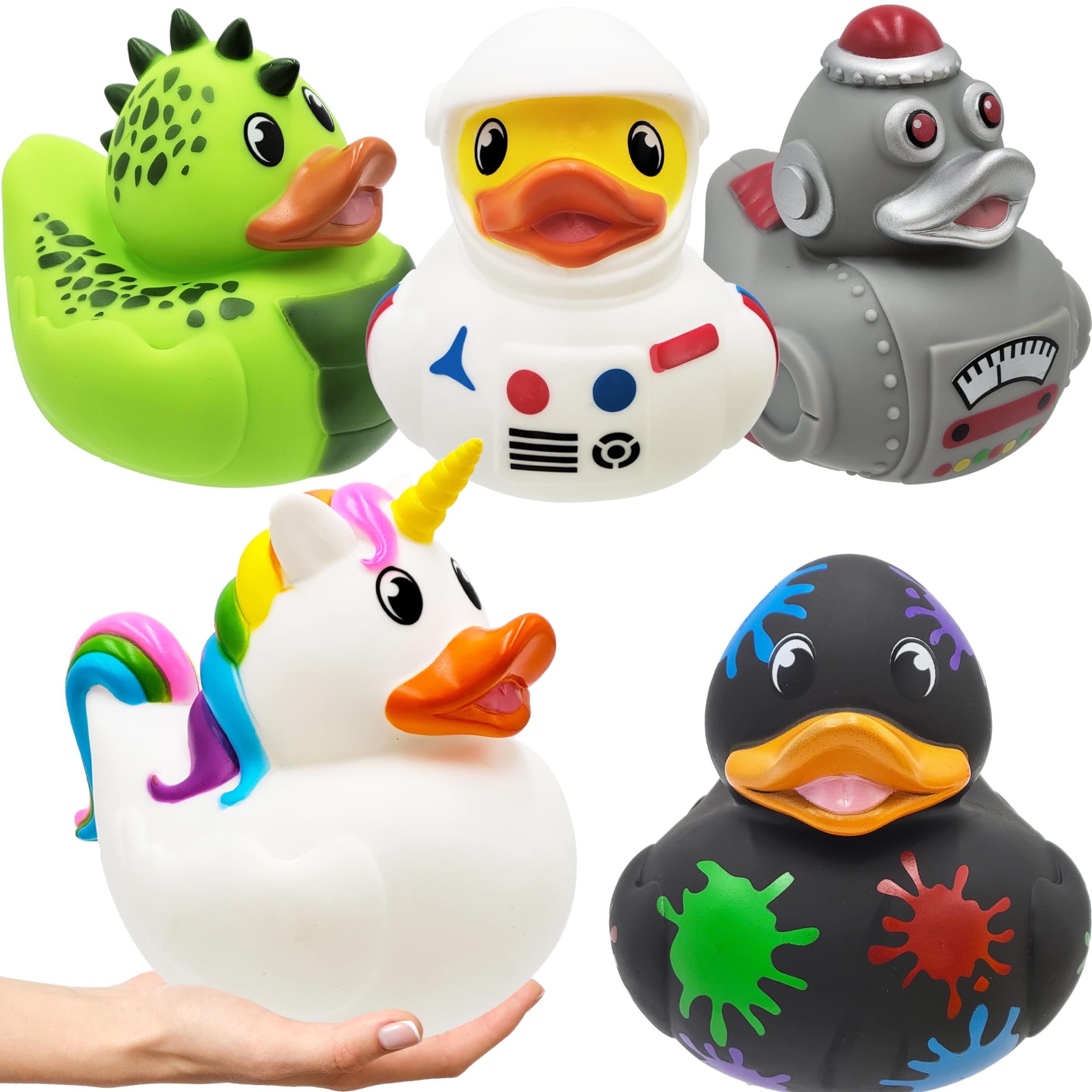 Photo 1 of Chochkees Big Rubber Duck Squeaking Toy with Sound Assortment Duckies for Kids, Bath Birthday Gifts Baby Showers Summer Beach and Pool Activity, 6" (6-Pack)