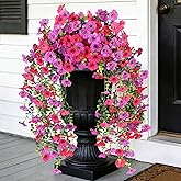 AmberFun Artificial Hanging Flowers for Outdoors,No Fade 2 Bundles Fake Silk Flowers for Outside, Realistic Faux Plants Decorations for Hanging Baskets, Planters-Porch, Patio, Yard Decor