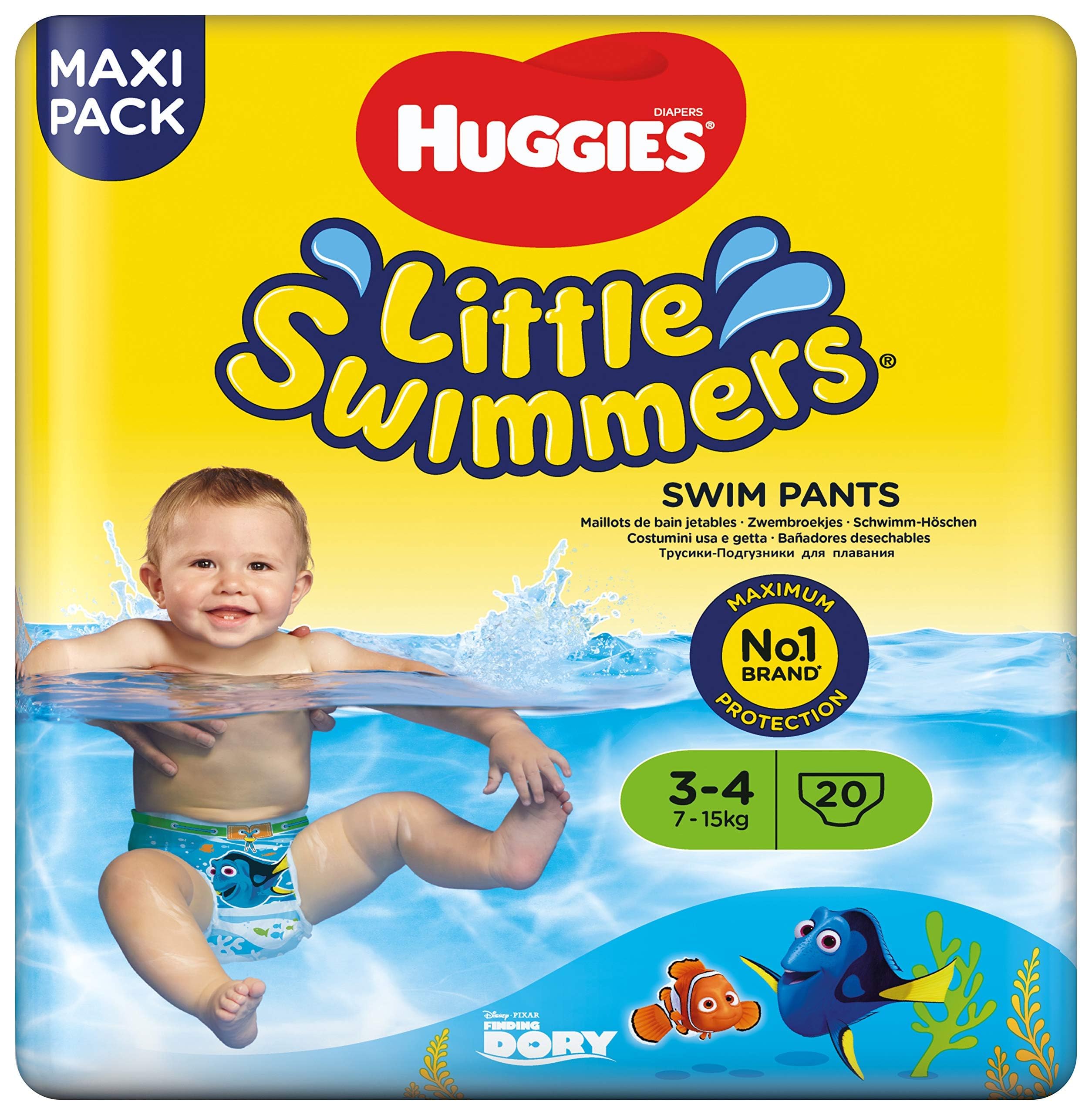 HUGGIES Little Swimmers Swim Nappies, Size 3 Size 4, 7kg-15kg, 80 Pants (4 Packs x 20), Blue