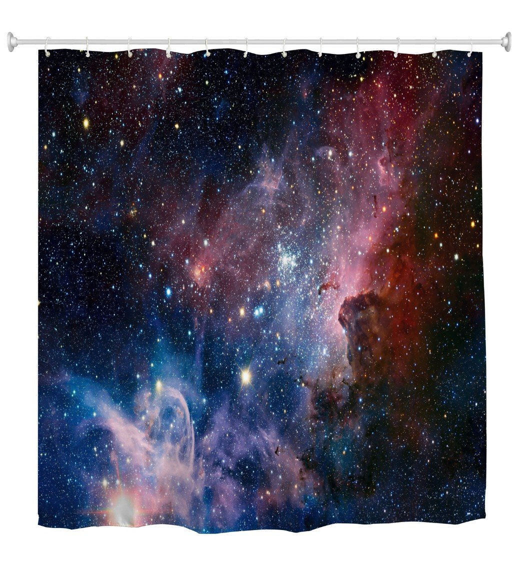goodbath Galaxy Shower Curtain,Outer Space Universe Nebula Starry Sky Shower Curtains Set 12 Hooks,Waterproof Fabric Bath Curtains for Bathroom,180 x 180 cm,Colorful