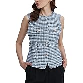 LifeShe Women Tweed Blazer Vest Button Down Sleeveless Elegant Blazers Jackets Business Office Waistcoat With Belt