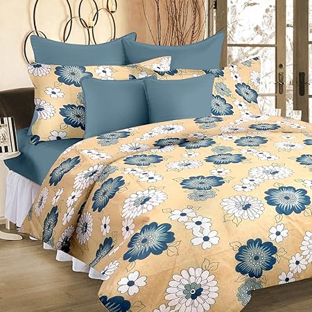 Cortina 104 TC Cotton Double Bedsheet with 2 Pillow Covers - Multicolour