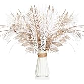 Motionchic 50 Pcs Champagne Gold and White Christmas Tree Picks and Sprays | Xmas Tree Topper, Glitter Pine Twigs, Faux Glittery Branch Stems, for Christmas Vase Wreath Decor DIY Craft Supplies
