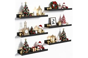 upsimples Floating Shelves for Wall, Wall Shelves for Decor Storage Set of 6, Wall Mounted Wood Shelf for Bedroom, Living Room, Bathroom, Kitchen, Picture Ledge Shelf, Black