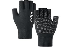 COOLJOB 2 Pairs Warm Knit Fingerless Gloves for Men Women, Half Finger Winter Stretchy Mittens with Non-Slip Silicone Grip