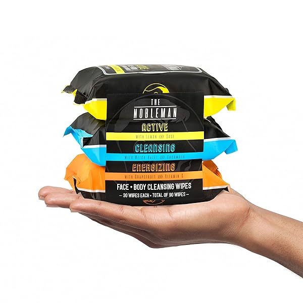MEN’S ACTIVE/CLEANSING/ENERGIZING FACE + BODY CLEANSING WIPES – 3 PACK (90CT)