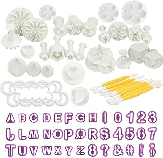 Kurtzy Tortendeko Set (84-teilig) - Fondant Ausstecher Kuchen Deko (Verschiedene Größen) mit Modellierwerkzeug, Zahlen, Buchstaben, Stempel, Fondantpresse für Torten, Kekse, Schokolade, Motivtorten