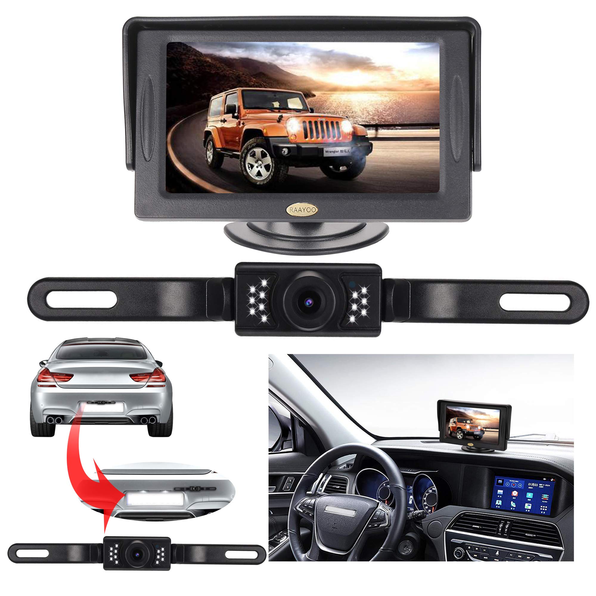Backup Camera and Monitor Kit for Car,Universal Wired Waterproof Rear
