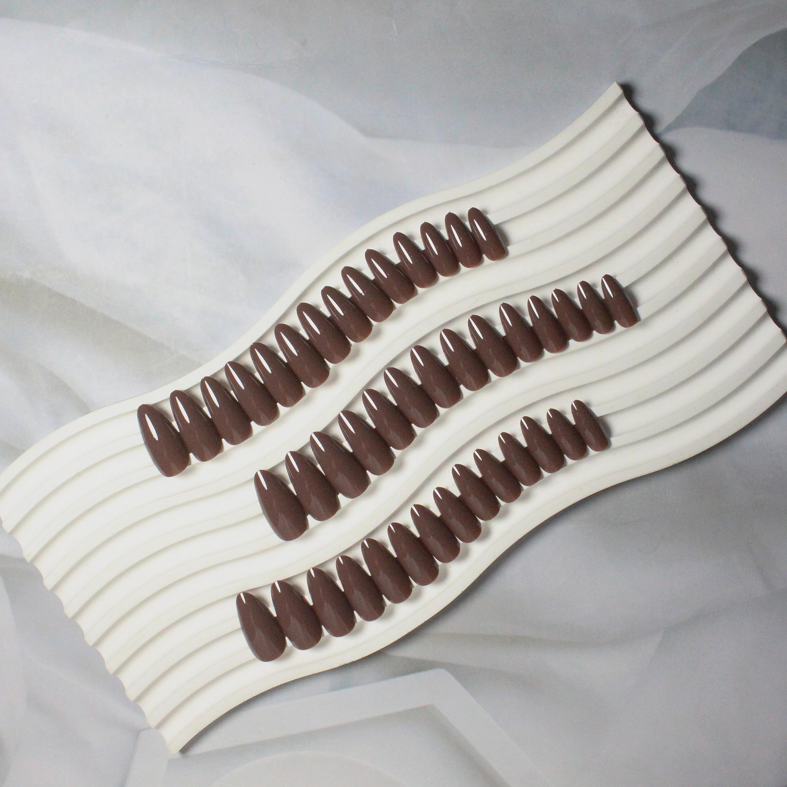 48Pcs Dark Coffee Brown Press on Nails Almond Fake Nails Glue on Nails Medium Length Almond Shaped Nails Press ons, Stiletto Nails False Nails for Women, Thick Medium Almond Nails Acrylic Gel Nail - Image 5