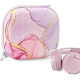 Geekria NOVA On-Ear Headphones Case Compatible with JBL Tune 530BT, 510BT, 570BT, 520BT, 680NC, 670NC, 560BT, Replacement Hard Shell Travel Carrying Bag with Cable Storage (Pink Marble)
