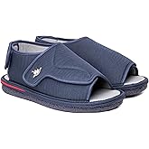 Happy Touch Men's Open Toe Foam Wide Diabetic Slippers Hook & Loop Closure Non-Slip Rubber Sole Flexible Orthotic Slippers Indoor/Outdoor Adjustable Soft Breathable