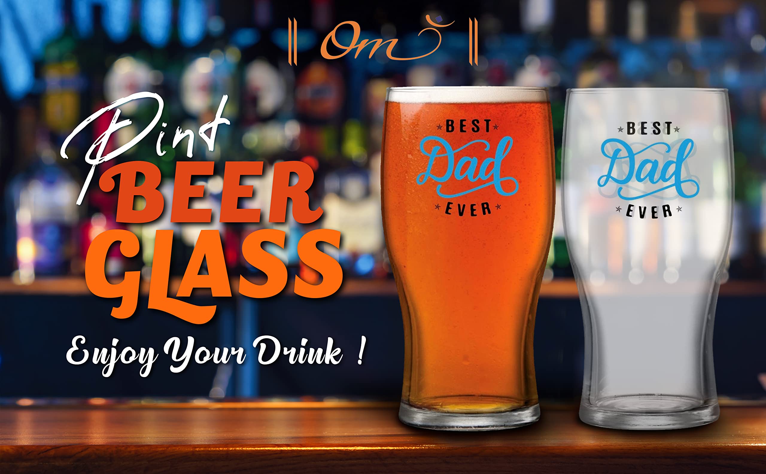 OM SUPPLIES Best Dad Ever Tulip Pint Beer Glass Fathers Day Gift Birthday Christmas Drinking Glass Beer Glass Double Side Print