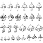 DanLingJewelry 90Pcs 9 Styles Antique Silver Mushroom Charms Tibetan Vintage Food Mushroom Charms for DIY Necklace Bracelet Earrings