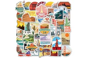 50Pcs Travel City Stickers, Vinyl Waterproof Famous Landmark Sticker Pack for Water Bottle Laptop Travel Case Luggage Car Bum