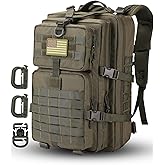 Hannibal Tactical MOLLE Assault Backpack, Tactical Backpack Military Army Camping Rucksack, 3-Day Pack Trip w/USA Flag Patch, D-Rings, Olive