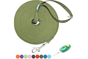 BAAPET 15 ft 20 ft 30 ft 50 ft 100 ft Long Dog Training Leash for Dog Training, Play, Camping, or Backyard Lead with Training Clickers for Small, Medium and Large Dogs or Cats (20 Feet, DarkGreen)