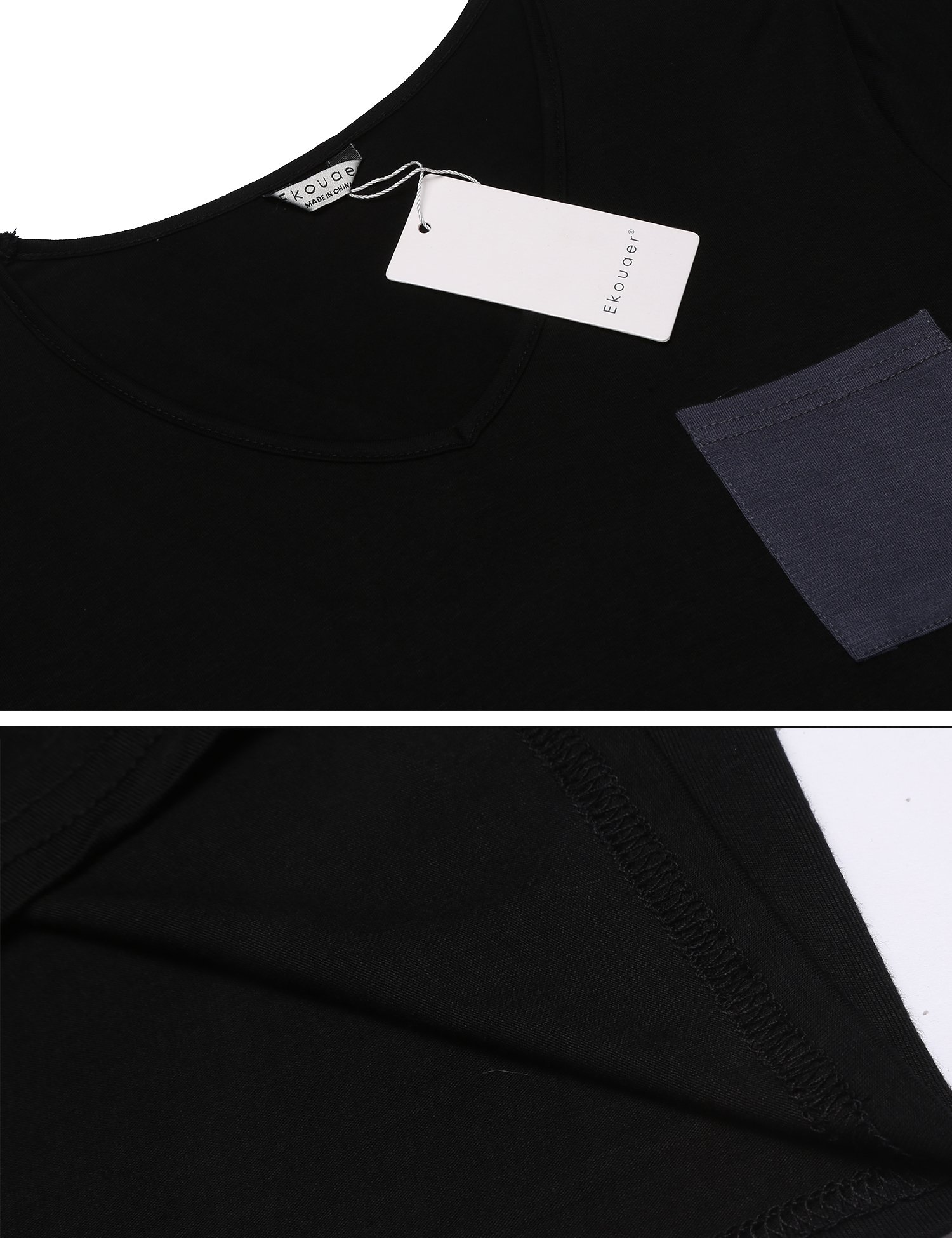 Ekouaer Womens Pajama Set Short Sleeve PJ Nightgown Sleepwear,Black,Large