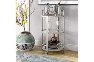 Henn&Hart 21" Wide Round Bar Cart in Satin Nickel, Bar Carts for the Home
