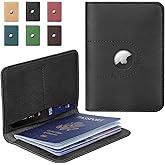 ALLIVE Passport Holder for Travel, Genuine Leather Passport Holder with AirTag Slot for Women and Men, Passport Cover Wallet for Travel Must-Haves, Airport Essentials, Travel Gifts, Black